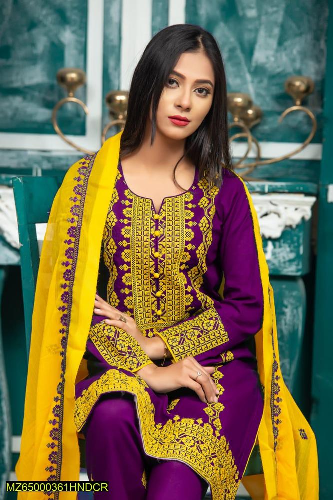 3 Pcs Women's Stitched Lawn Embroidered Suit