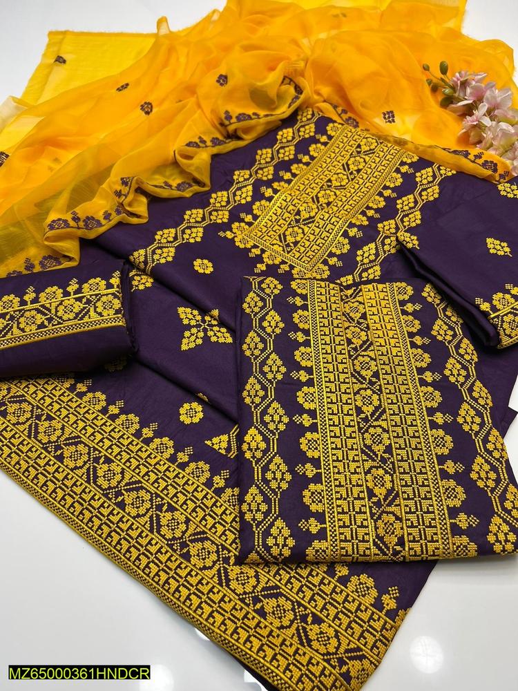 3 Pcs Women's Stitched Lawn Embroidered Suit