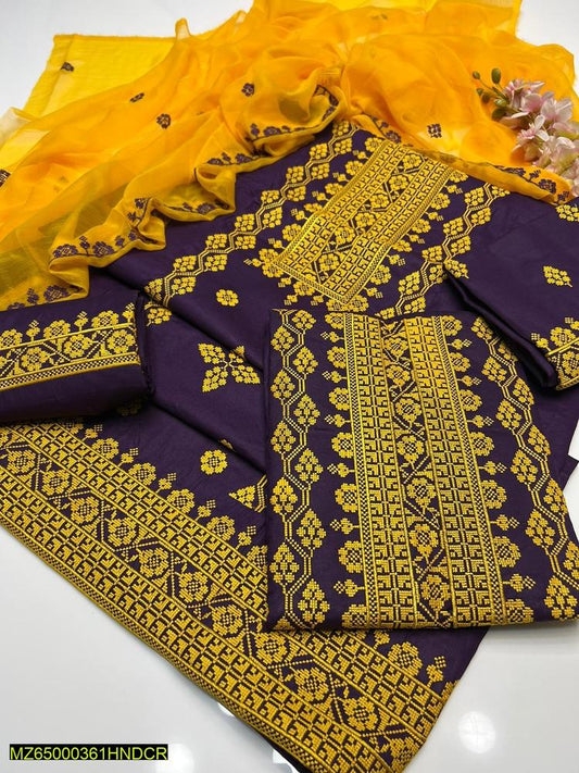 3 Pcs Women's Stitched Lawn Embroidered Suit