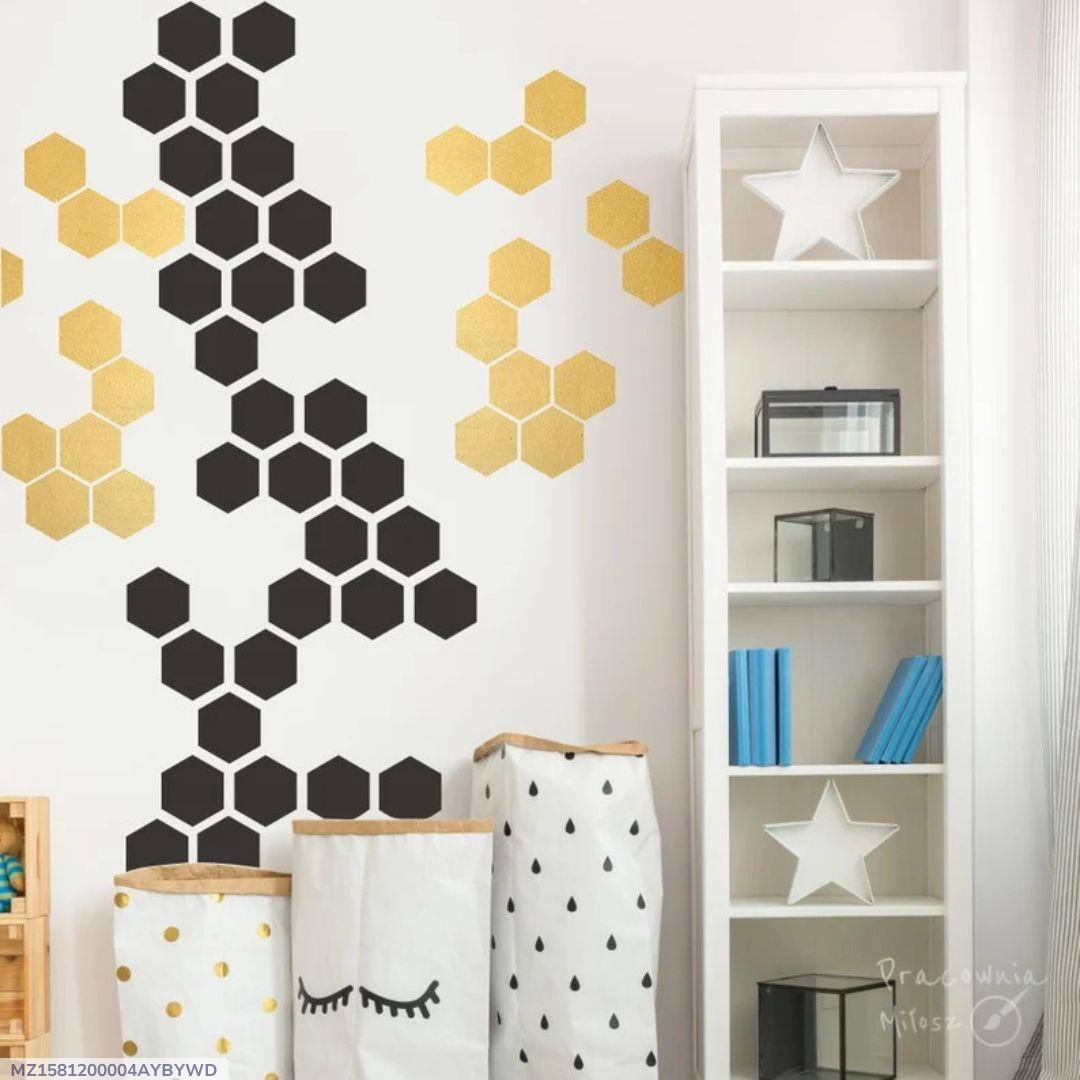 120 Hexagon Honeycomb Wall Stickers – Geometric Vinyl Decals, Gold Nursery Decor