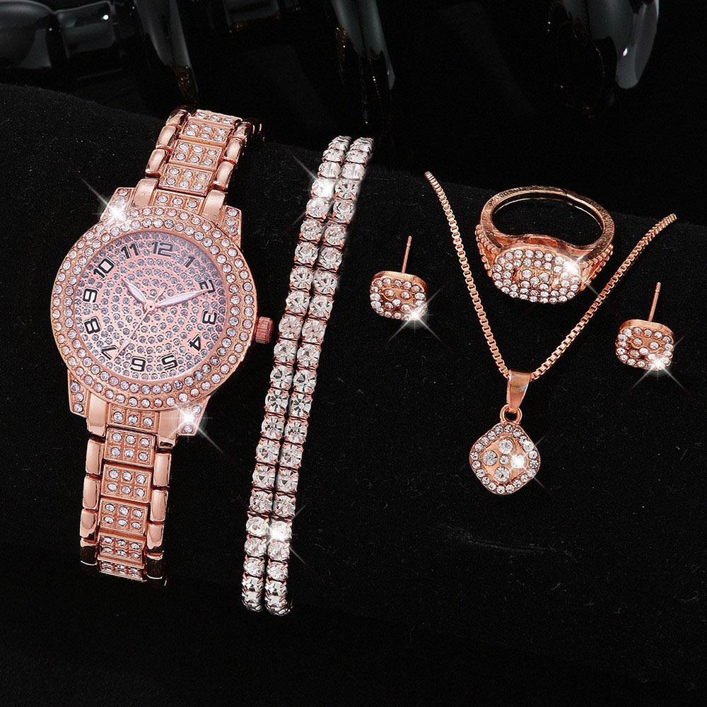 Women's Diamond Artificial Set - Number Watch - Rose Gold