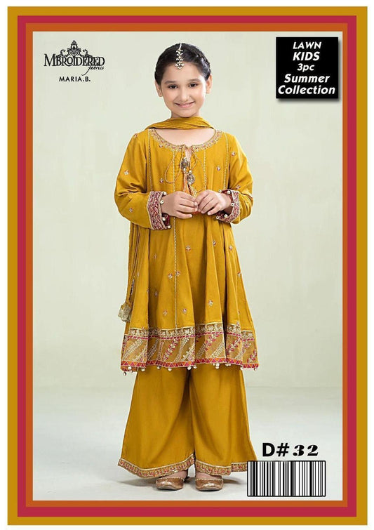 Stylish Mustard Girl's Embroidered Lawn Suit - 3 Pcs Set