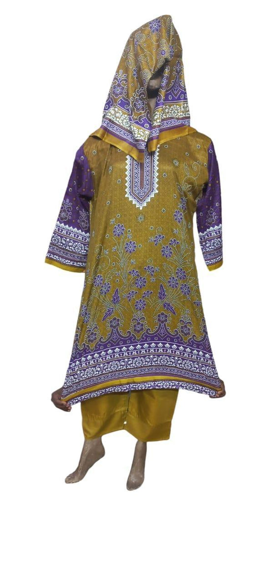Elegant Mustard Printed Women's Stitched Suit - Arabic Lawn Fabric